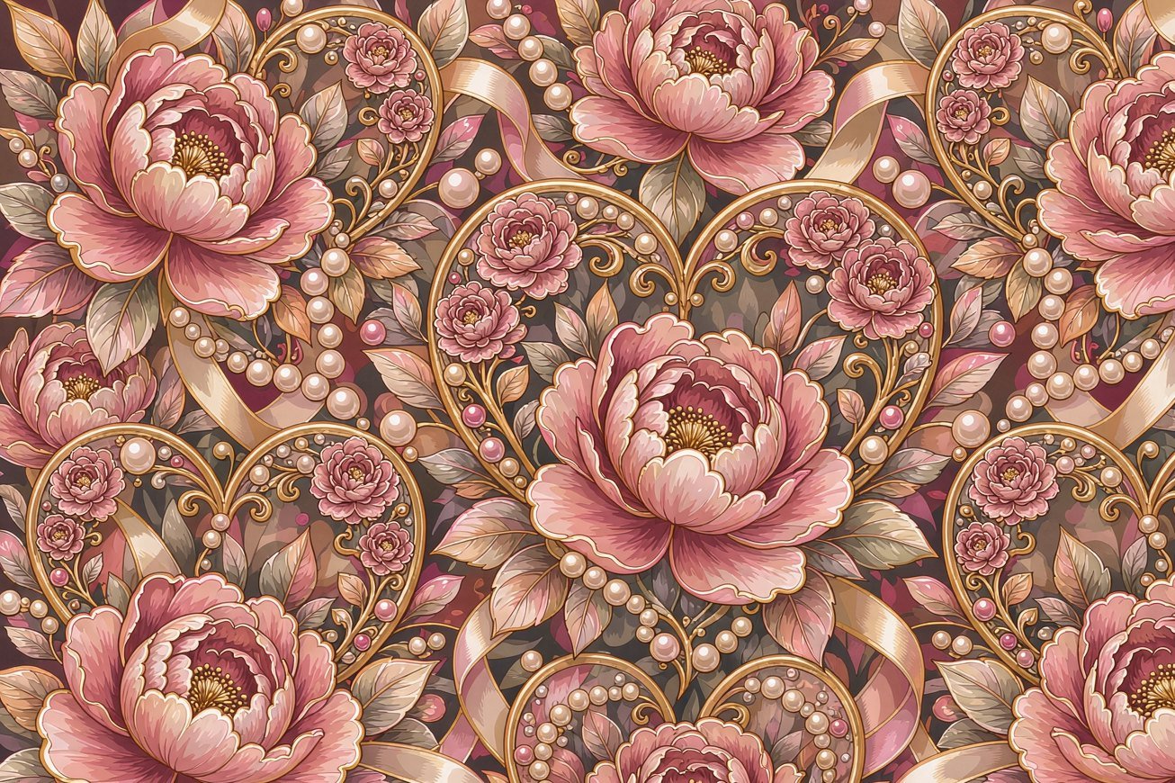 Blush peonies with pearl vines and ribbons