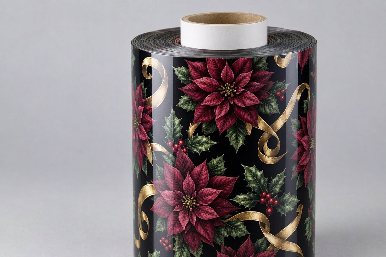 Marble-printed transfer film roll with a blank core band for a private label