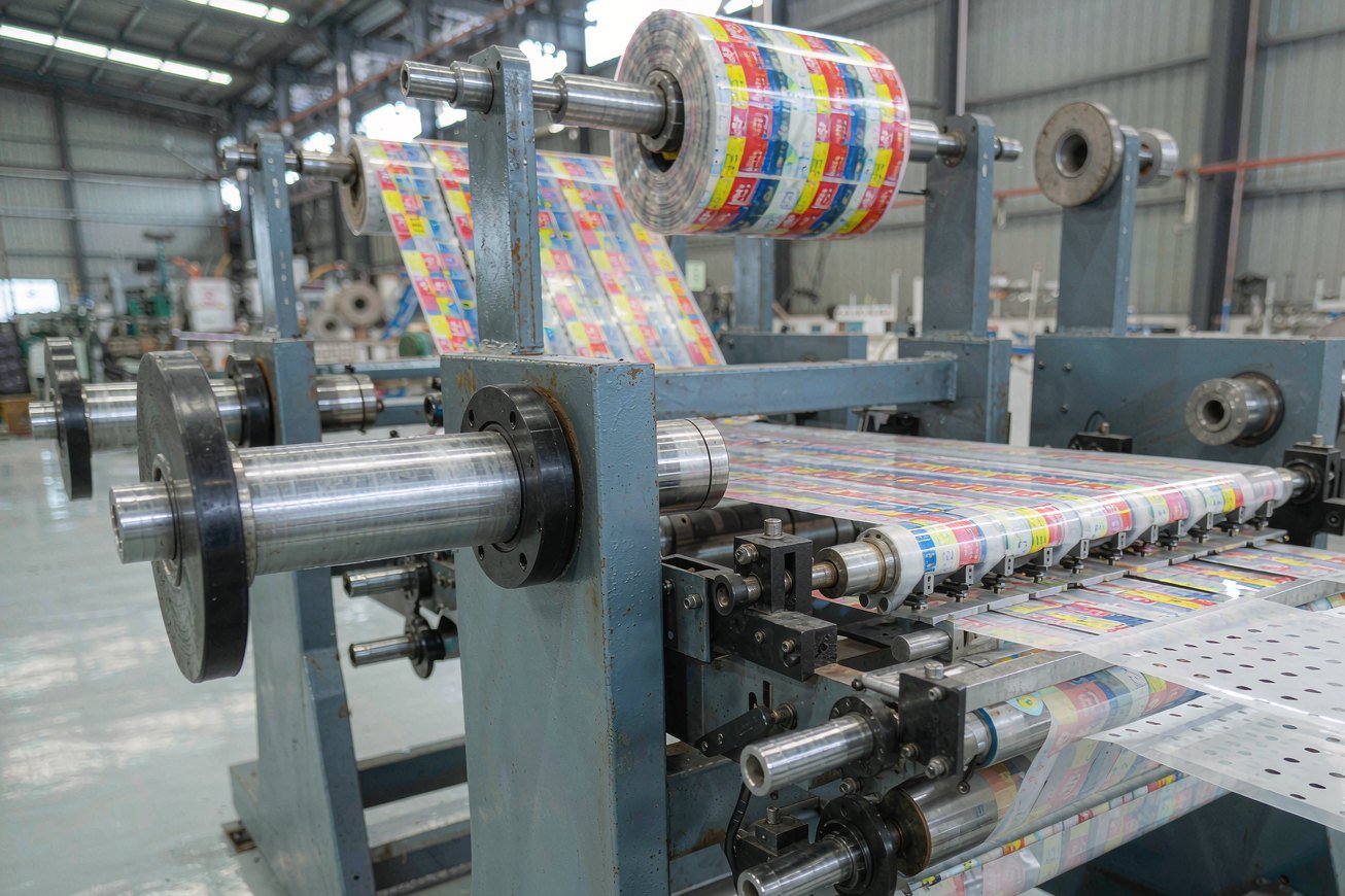 Film web being slit into narrower strips